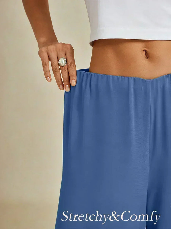 Pantaloni a gamba dritta con lunghezza cropped e sovrapposizione in chiffon