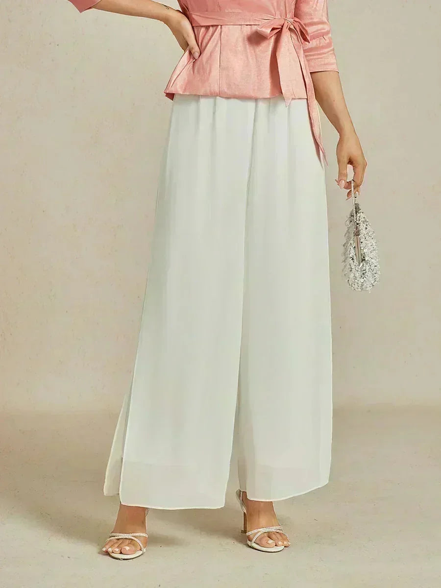 Pantaloni a Gamba Dritta con Sovrapposizione in Chiffon
