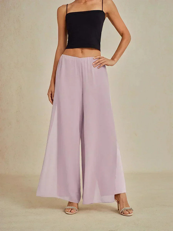 Pantaloni a Gamba Dritta con Sovrapposizione in Chiffon