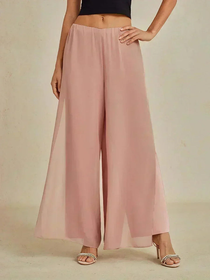 Pantaloni a Gamba Dritta con Sovrapposizione in Chiffon