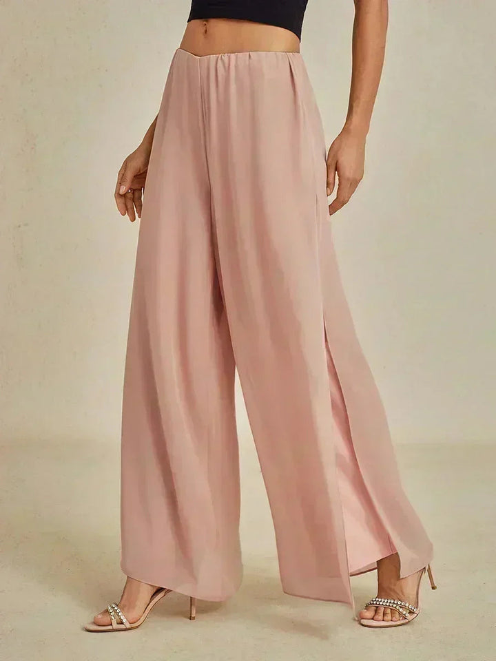 Pantaloni a Gamba Dritta con Sovrapposizione in Chiffon