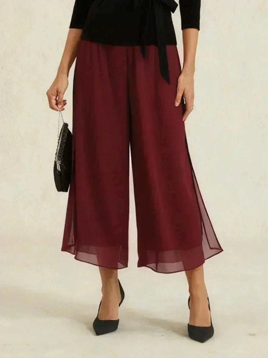 Pantaloni a gamba dritta con lunghezza cropped e sovrapposizione in chiffon