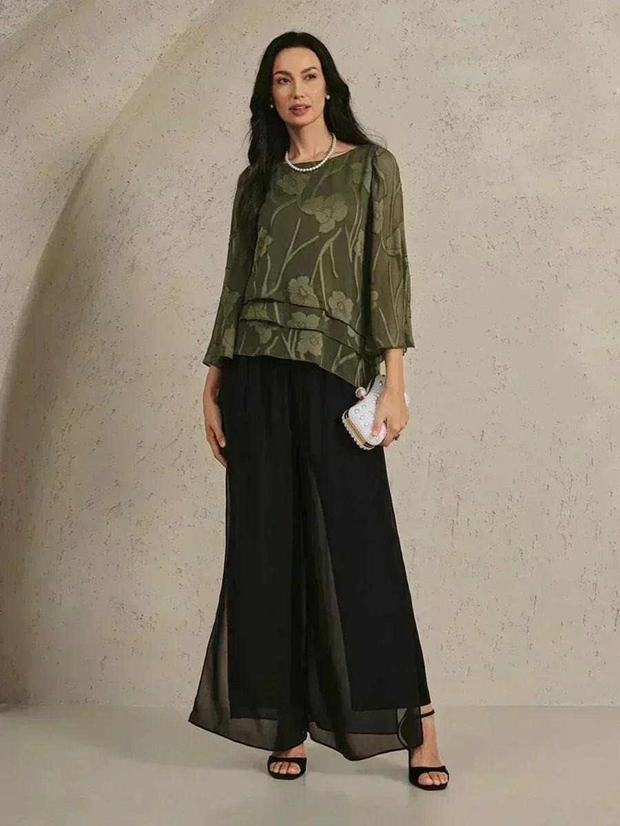 Blusa a Strati in Chiffon con Fiori
