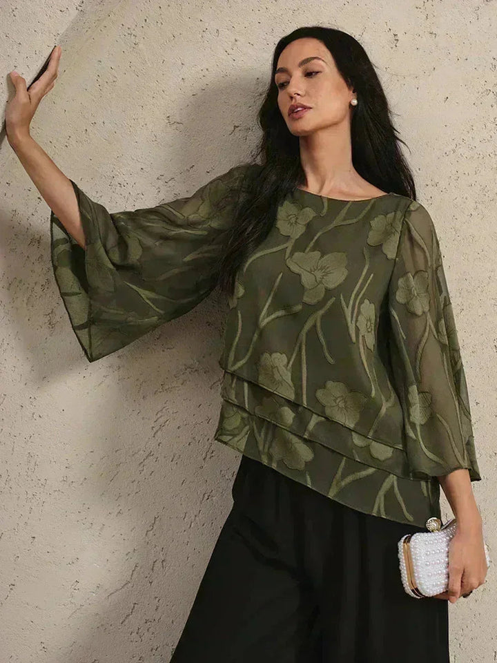 Blusa a Strati in Chiffon con Fiori