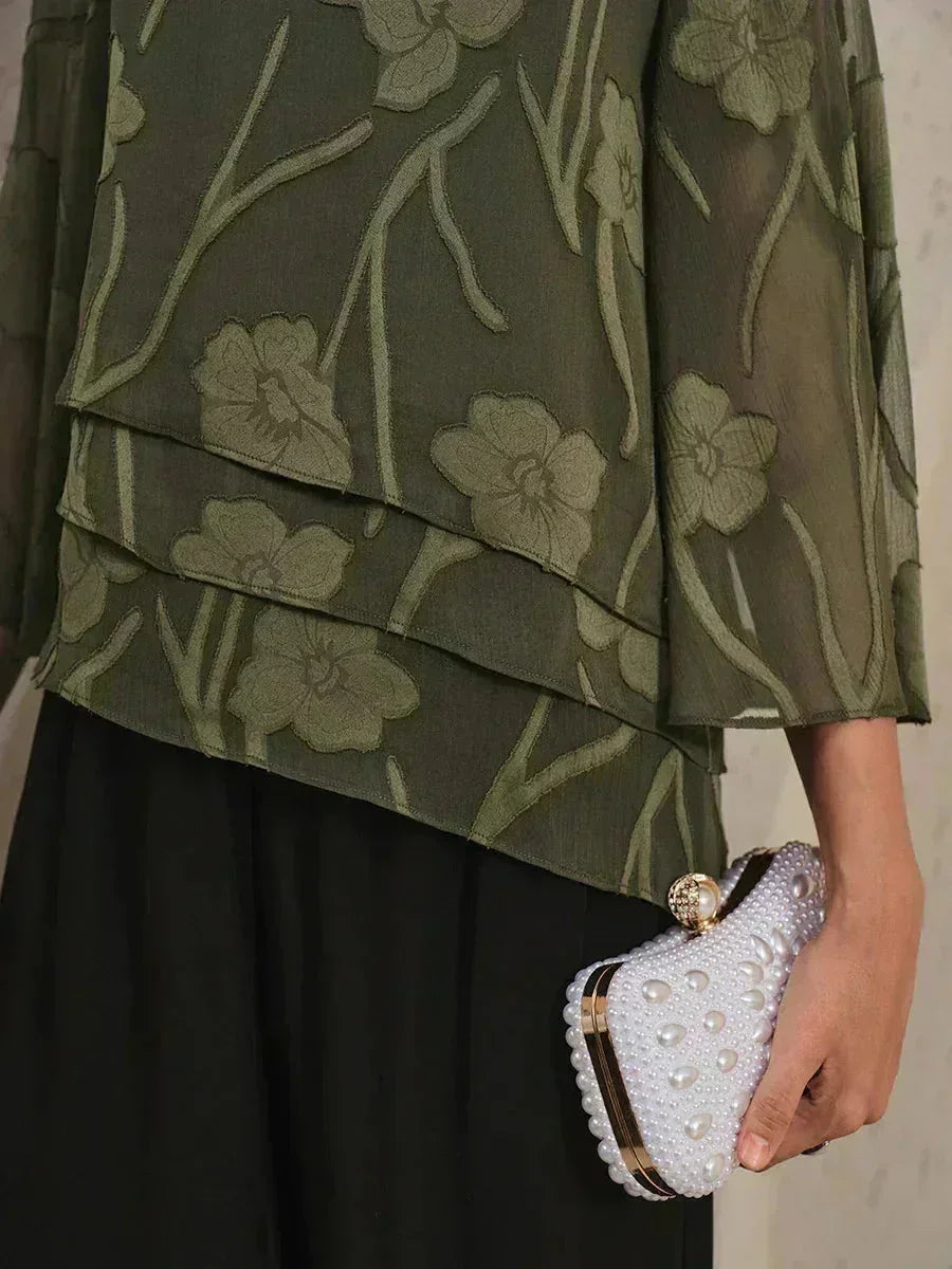 Blusa a Strati in Chiffon con Fiori