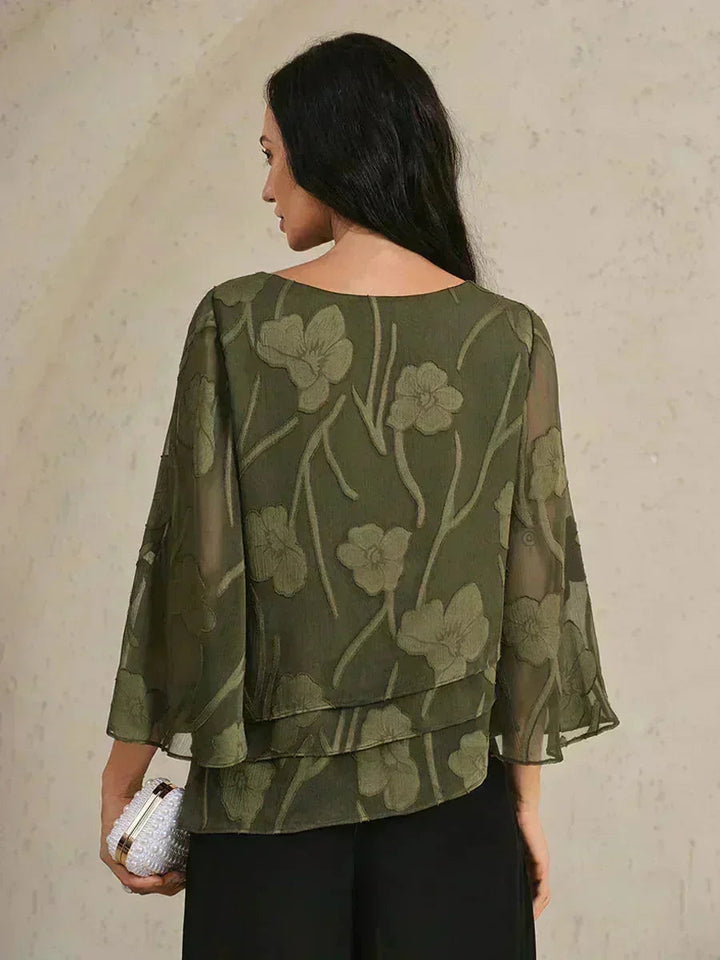 Blusa a Strati in Chiffon con Fiori