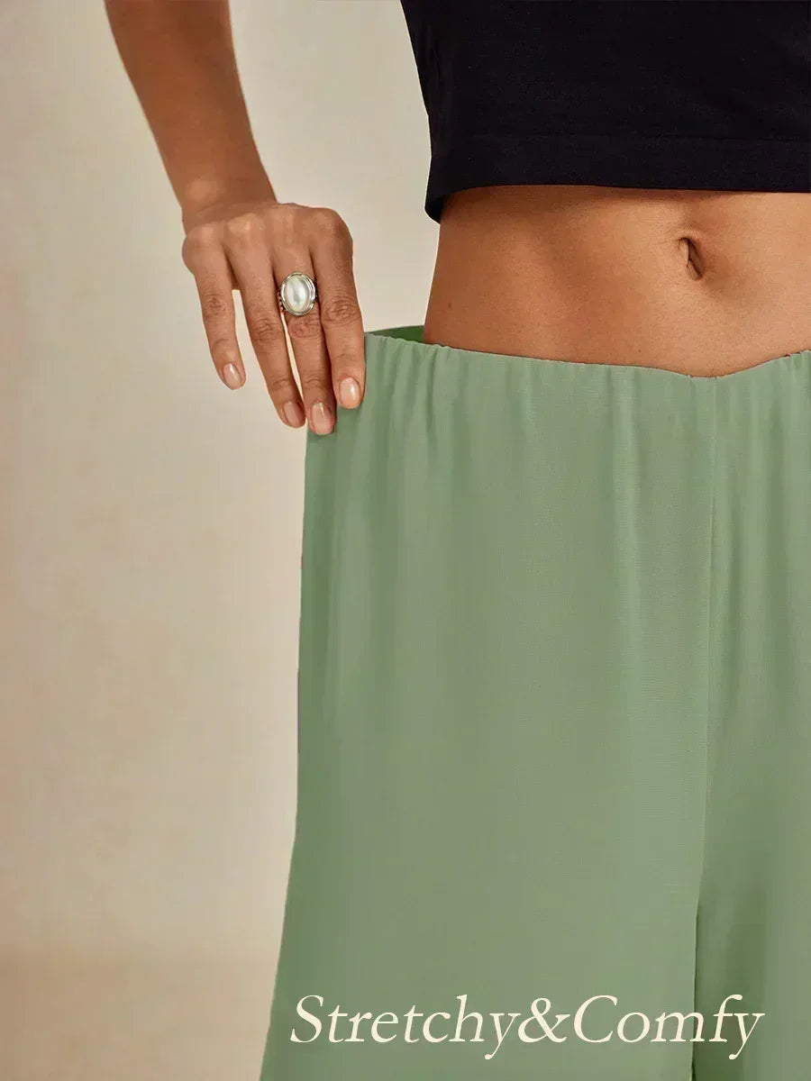 Pantaloni a gamba dritta cropped con sovrapposizione di chiffon