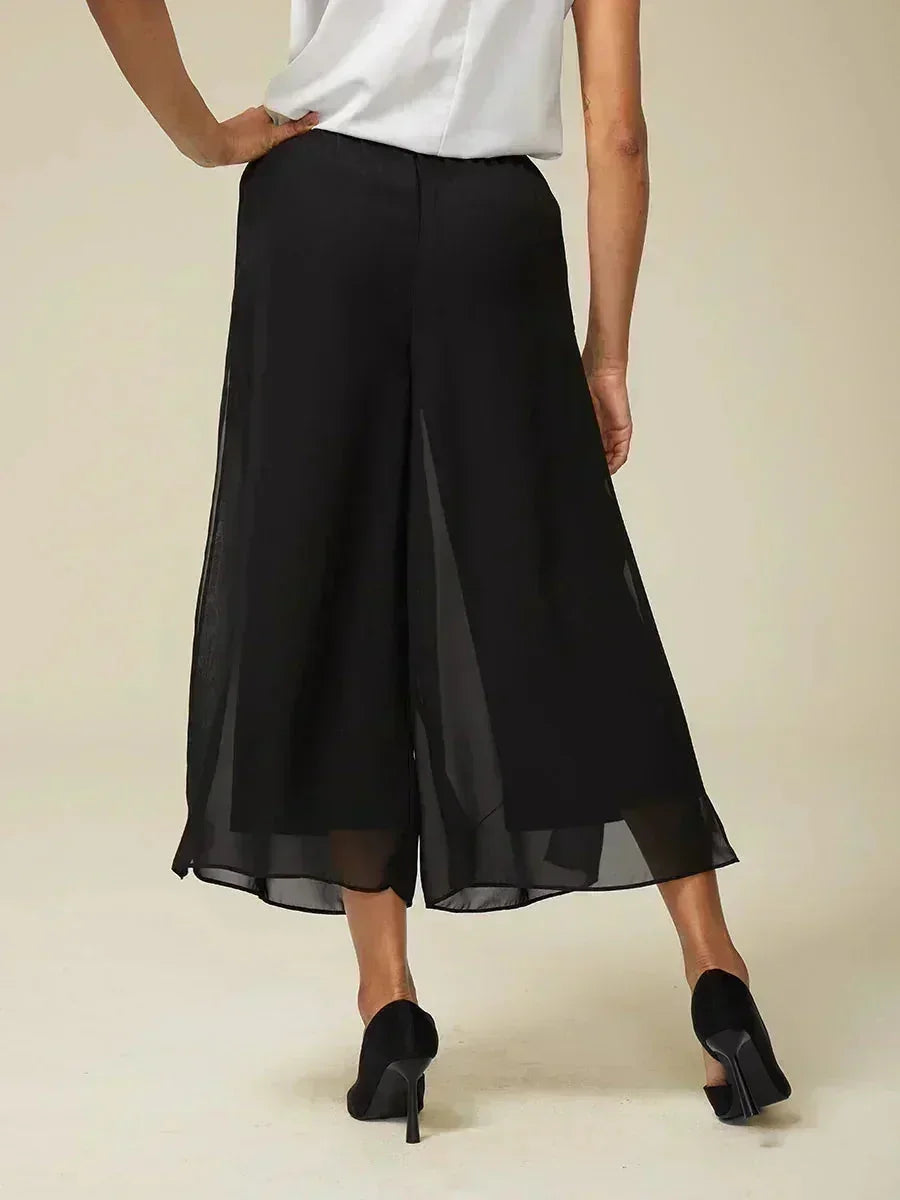 Pantaloni a gamba dritta cropped con sovrapposizione di chiffon