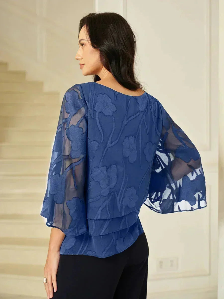 Blusa a Strati in Chiffon con Fiori