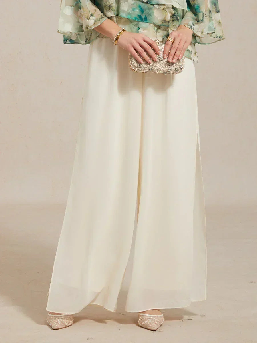 Pantaloni a Gamba Dritta con Sovrapposizione in Chiffon