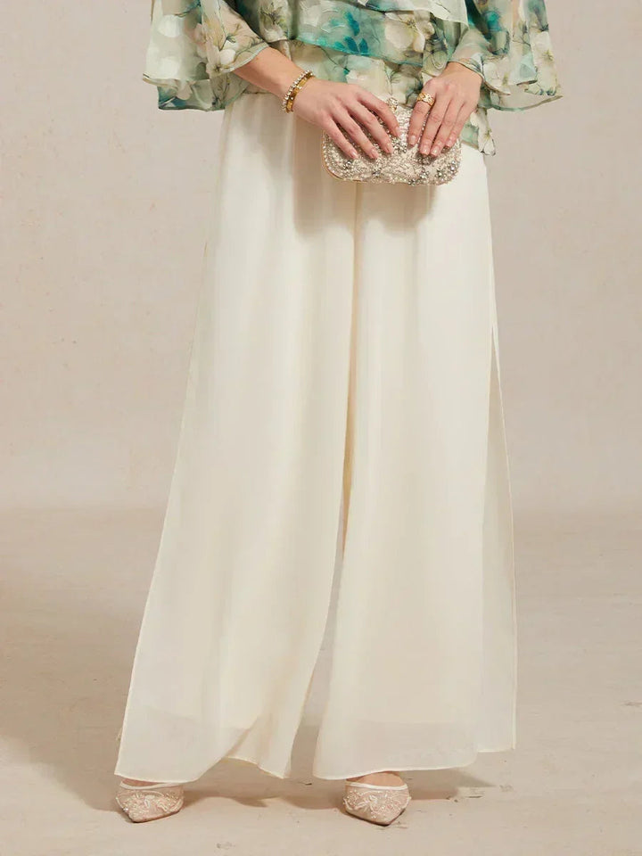 Pantaloni a Gamba Dritta con Sovrapposizione in Chiffon