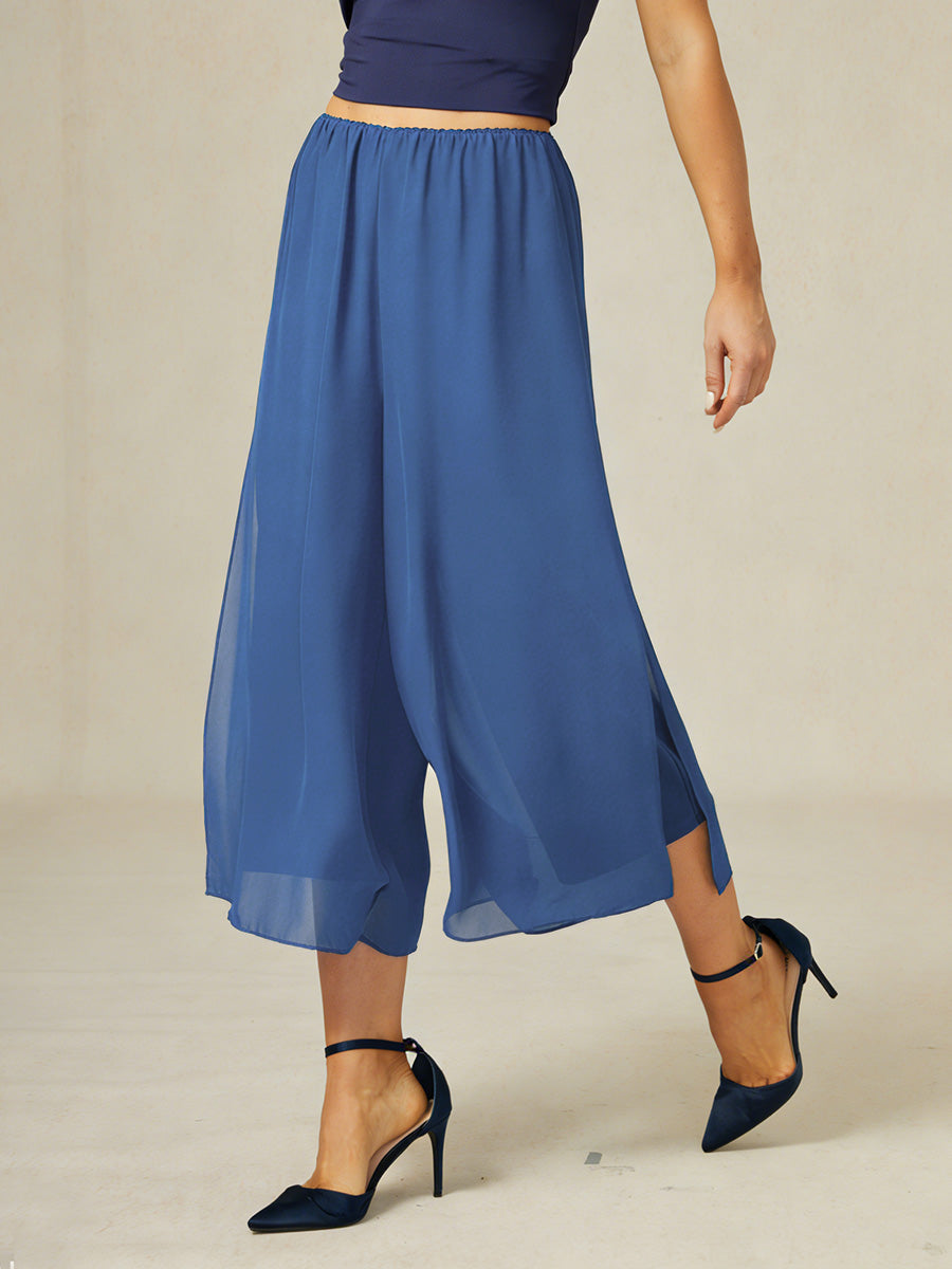 Pantaloni a gamba dritta cropped con sovrapposizione di chiffon