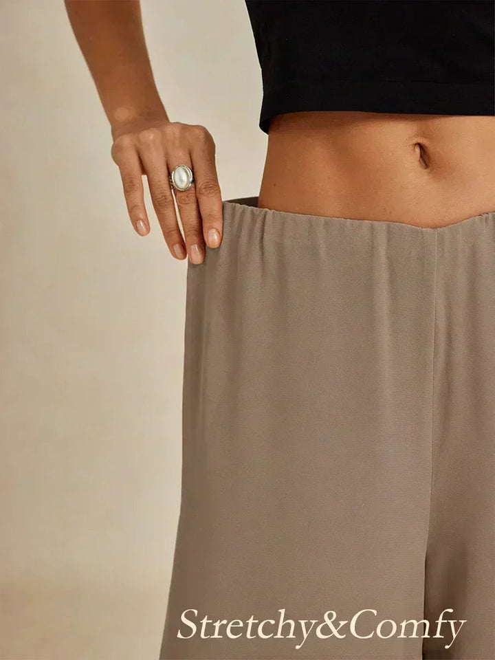 Pantaloni a gamba dritta con lunghezza cropped e sovrapposizione in chiffon