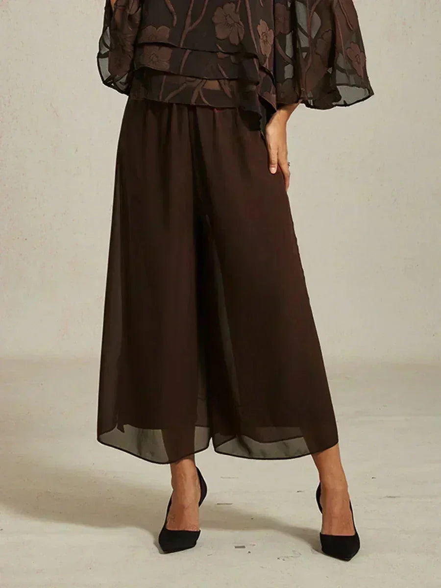 Pantaloni a gamba dritta cropped con sovrapposizione di chiffon