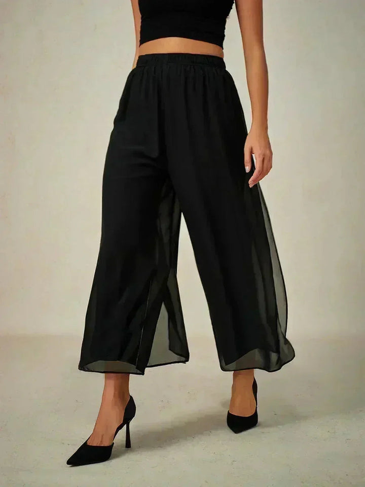 Pantaloni a gamba dritta cropped con sovrapposizione di chiffon