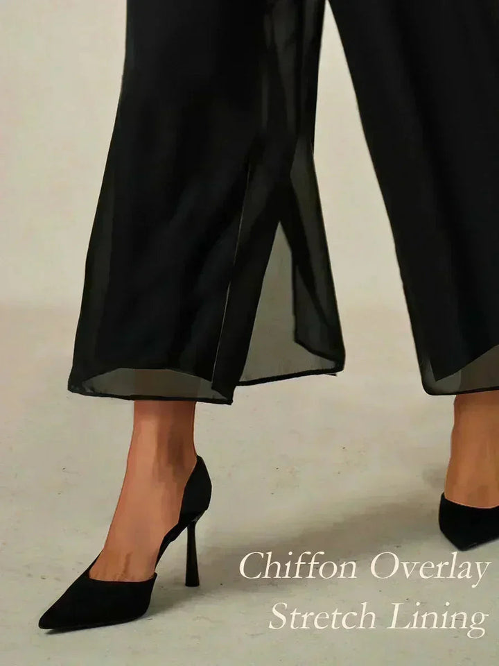 Pantaloni a gamba dritta cropped con sovrapposizione di chiffon