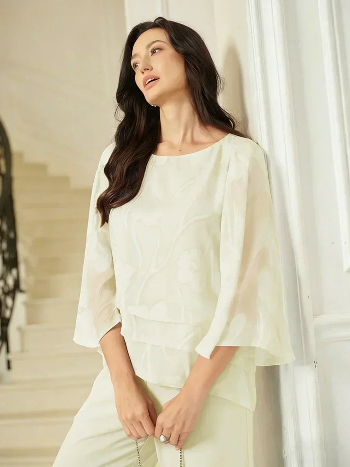 Blusa a Strati in Chiffon con Fiori