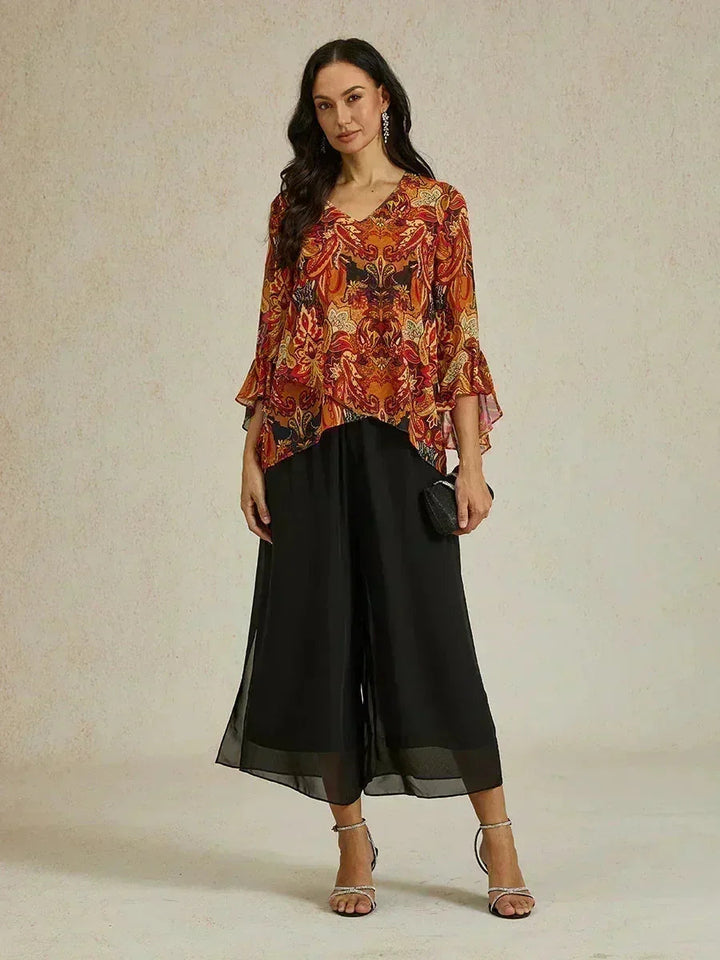 Pantaloni a gamba dritta con lunghezza cropped e sovrapposizione in chiffon
