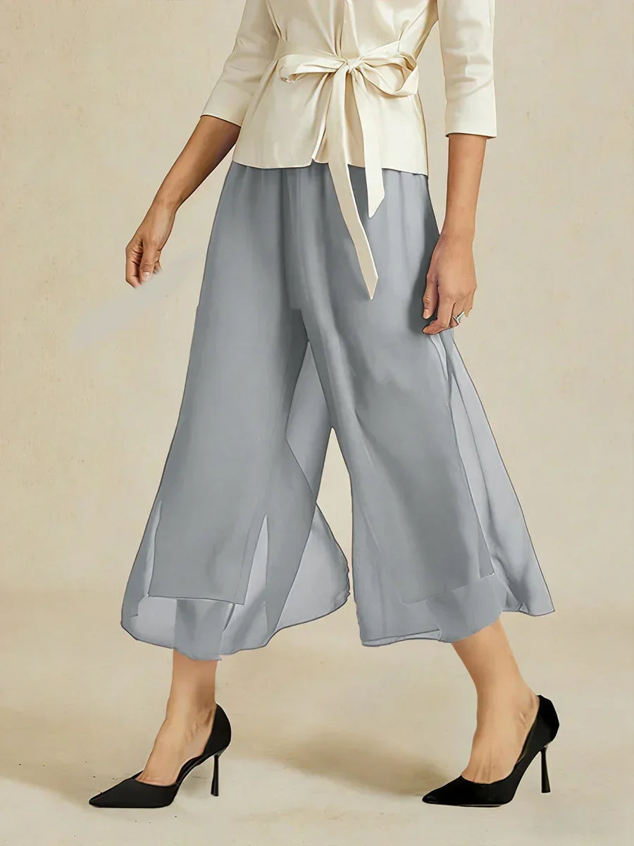 Pantaloni a gamba dritta con lunghezza cropped e sovrapposizione in chiffon