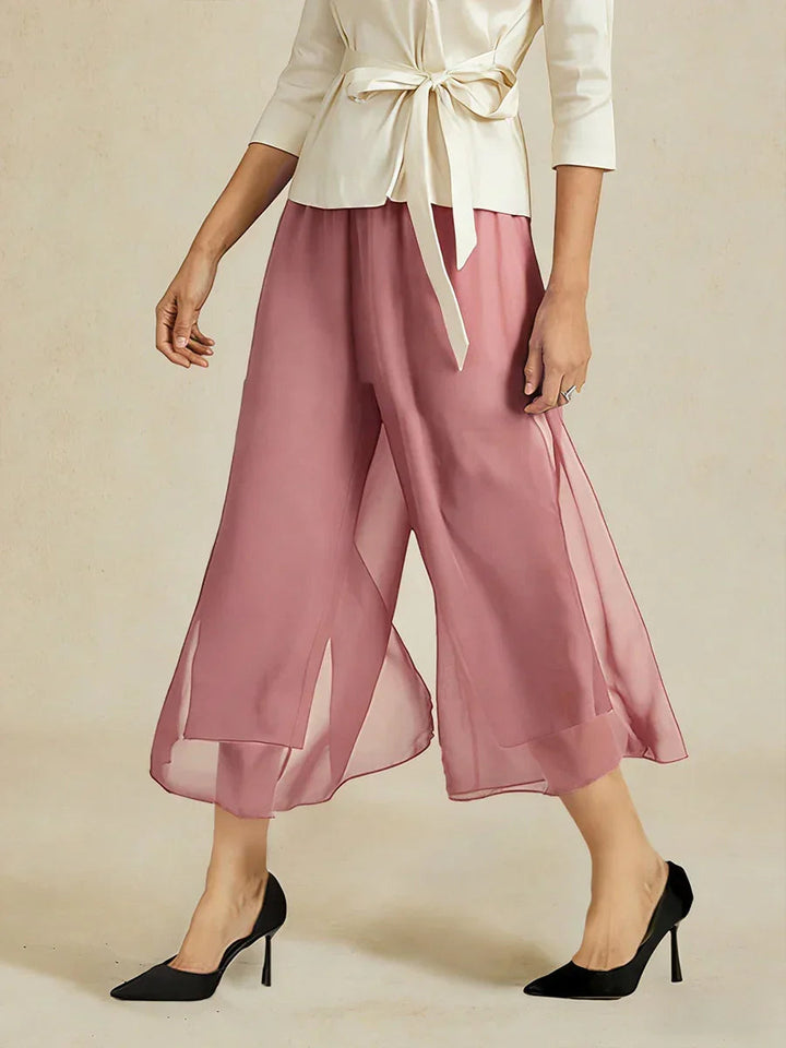 Pantaloni a gamba dritta con lunghezza cropped e sovrapposizione in chiffon