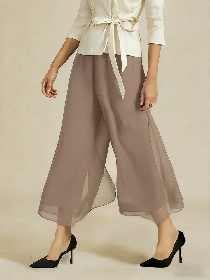 Pantaloni a gamba dritta con lunghezza cropped e sovrapposizione in chiffon