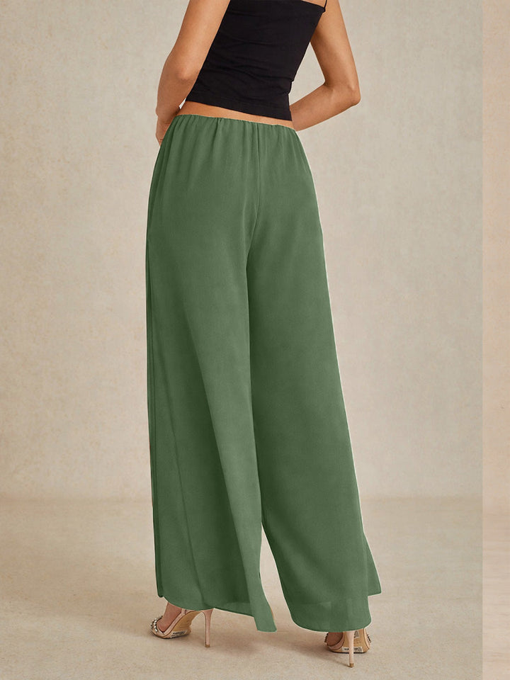 Pantaloni a Gamba Dritta con Sovrapposizione in Chiffon