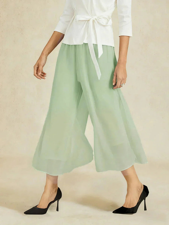 Pantaloni a gamba dritta con lunghezza cropped e sovrapposizione in chiffon