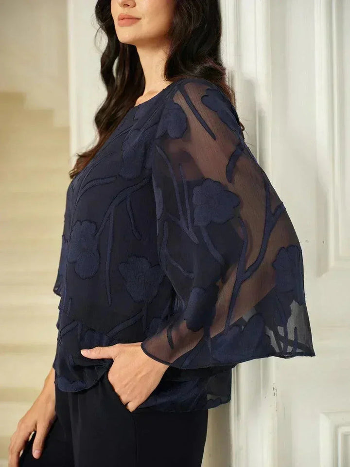 Blusa a Strati in Chiffon con Fiori