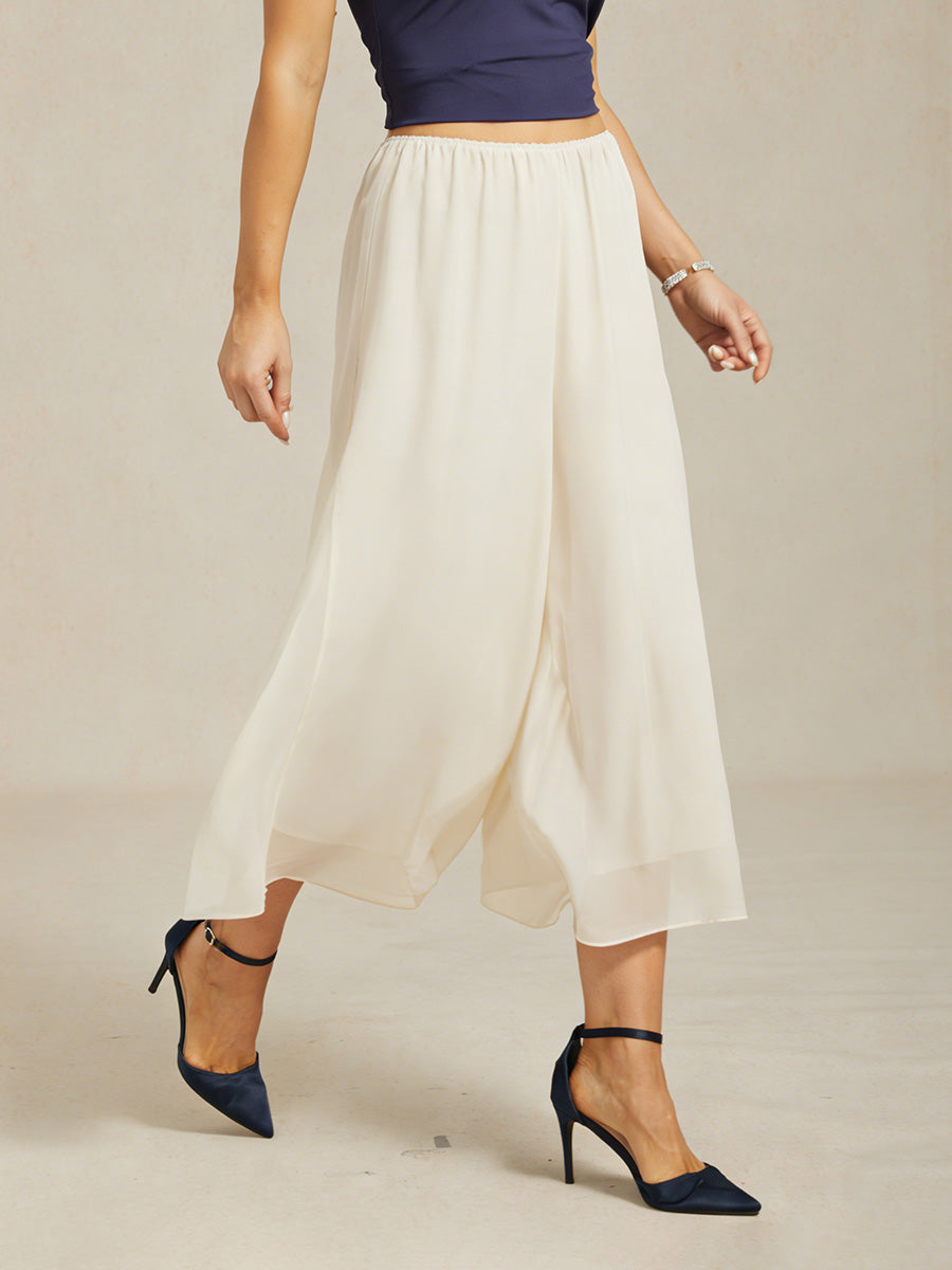 Pantaloni a gamba dritta cropped con sovrapposizione di chiffon