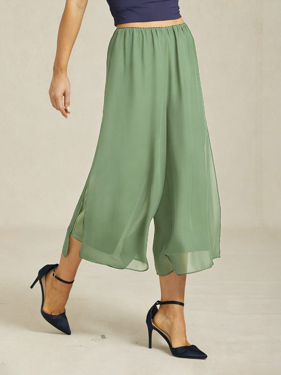 Pantaloni a gamba dritta cropped con sovrapposizione di chiffon