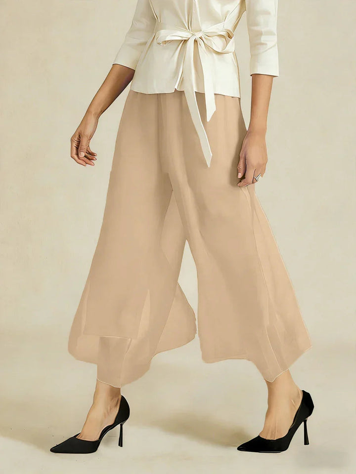 Pantaloni a gamba dritta cropped con sovrapposizione di chiffon