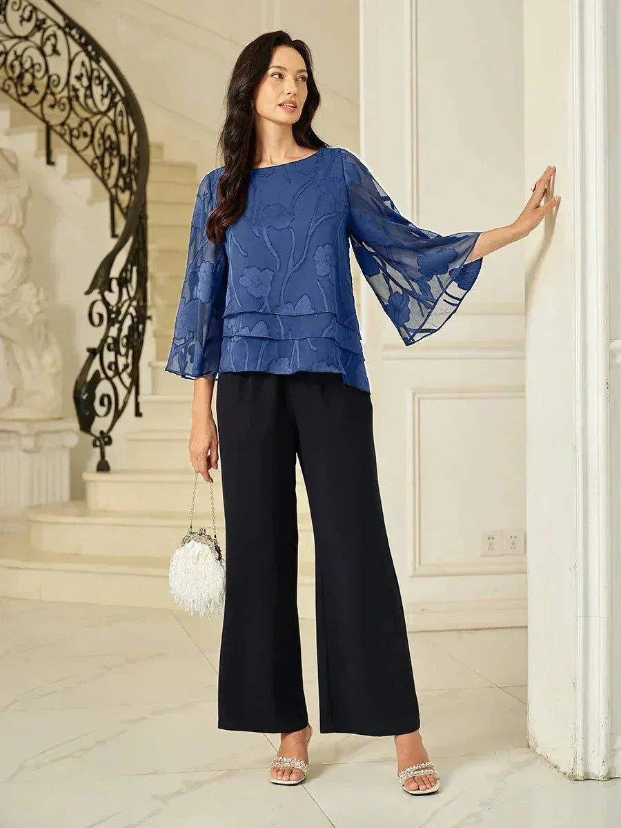 Blusa a Strati in Chiffon con Fiori