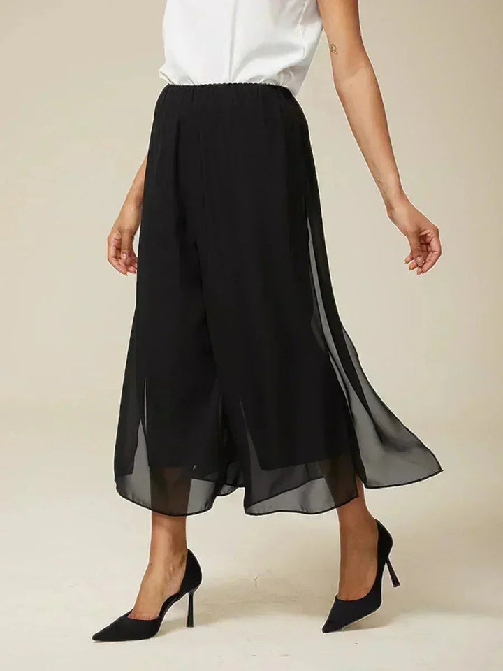 Pantaloni a gamba dritta cropped con sovrapposizione di chiffon