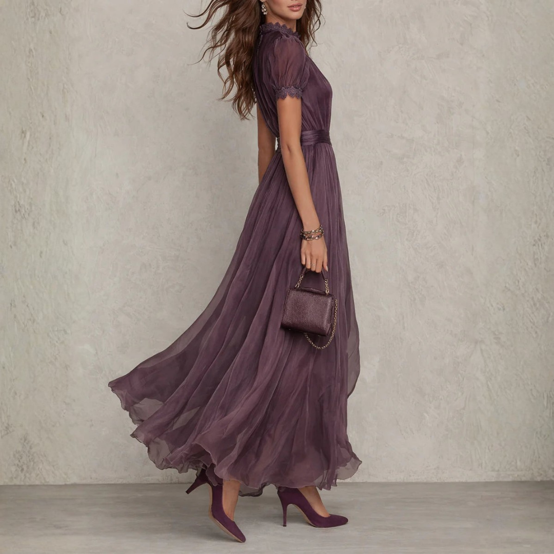Vivienne | Abito Maxi in Chiffon con Pizzo