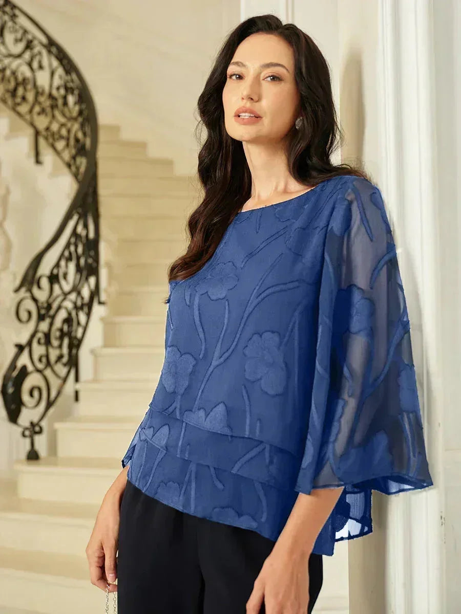 Blusa a Strati in Chiffon con Fiori