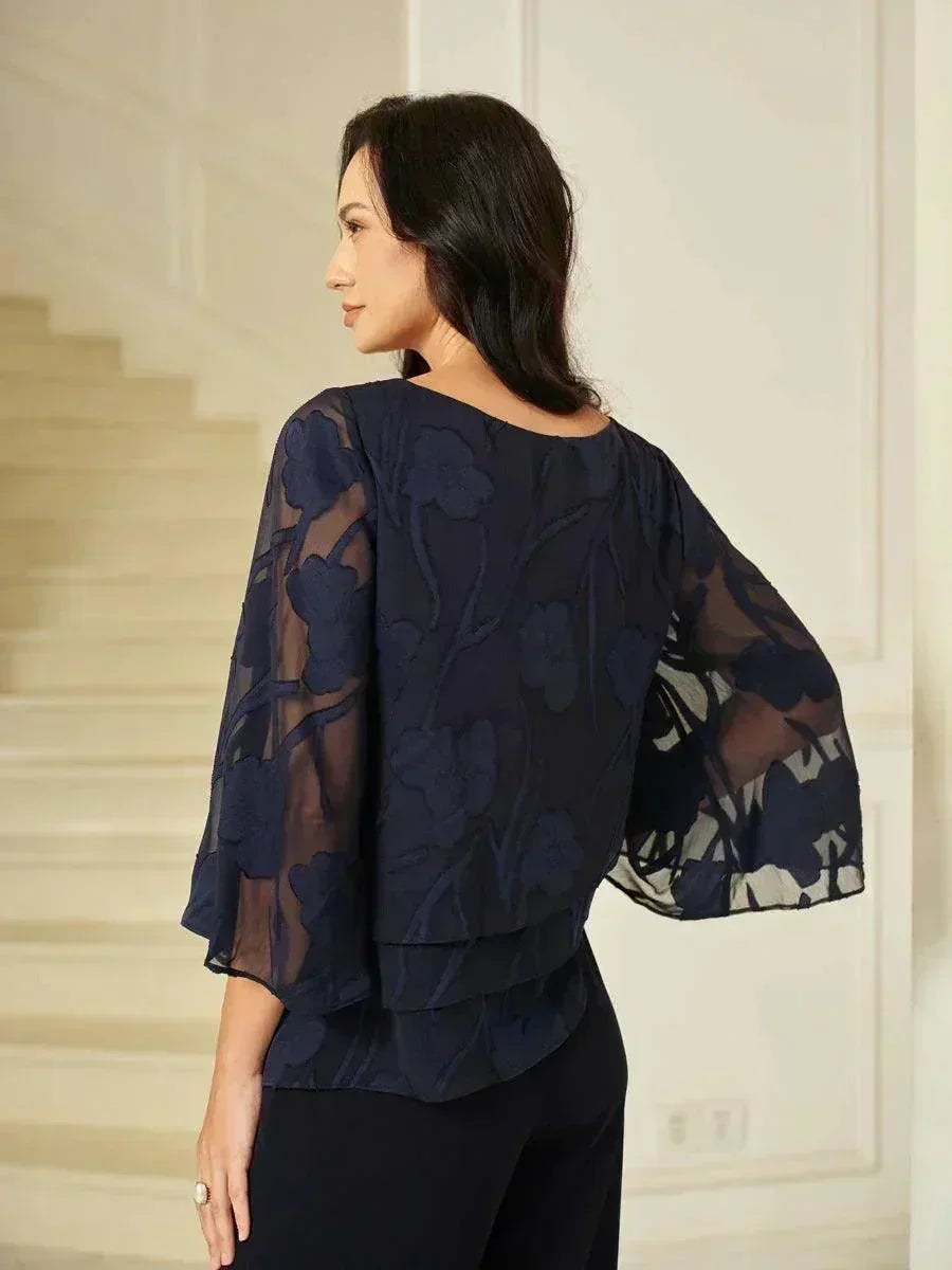 Blusa a Strati in Chiffon con Fiori