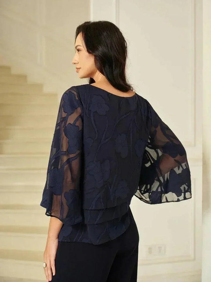 Blusa a Strati in Chiffon con Fiori