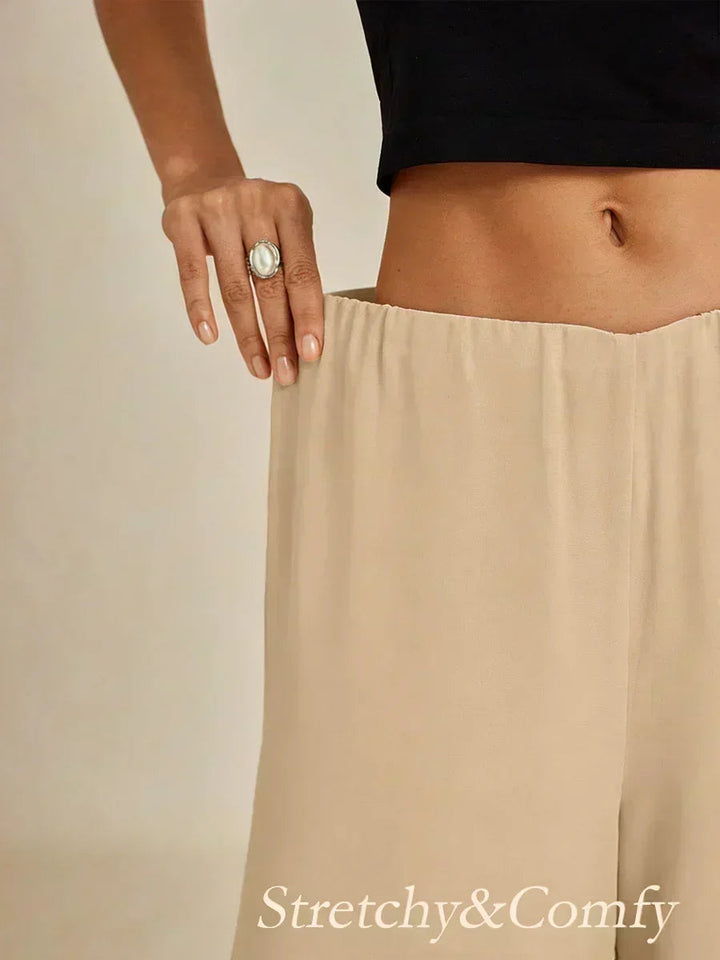 Pantaloni a Gamba Dritta con Sovrapposizione in Chiffon