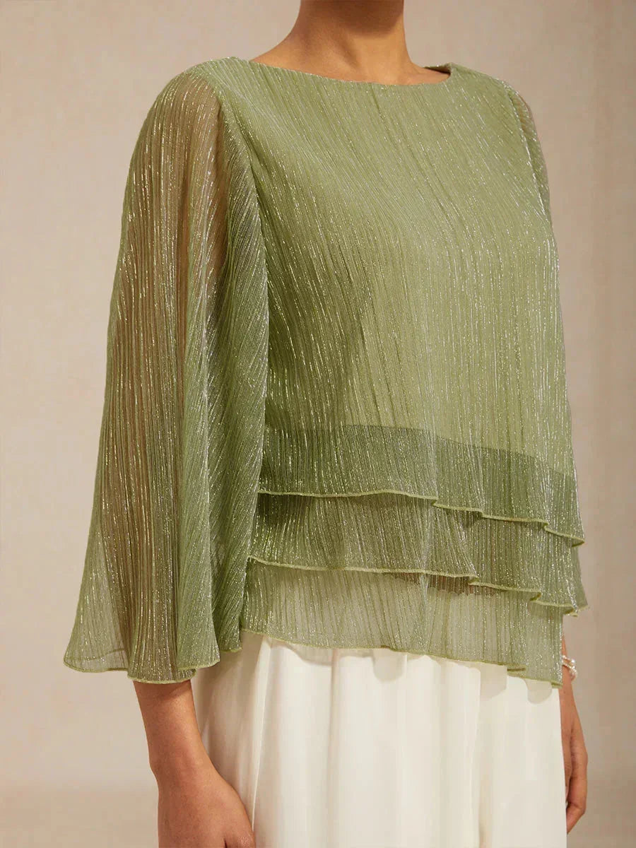 Blusa Asimmetrica a Strati in Chiffon Plissettato Metallico