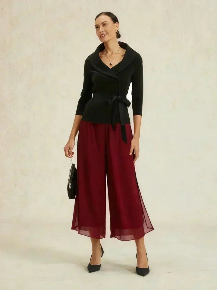 Pantaloni a gamba dritta cropped con sovrapposizione di chiffon