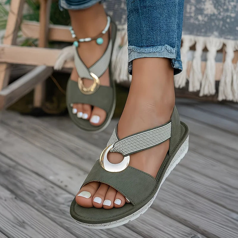 Marlenia | Sandali Piani con Fibbia in Metallo