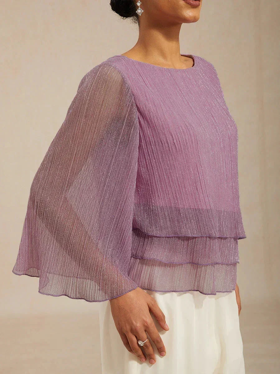 Blusa Asimmetrica a Strati in Chiffon Plissettato Metallico