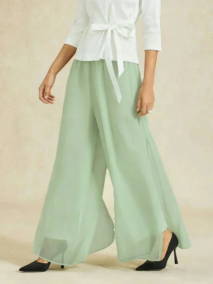 Pantaloni a Gamba Dritta con Sovrapposizione in Chiffon