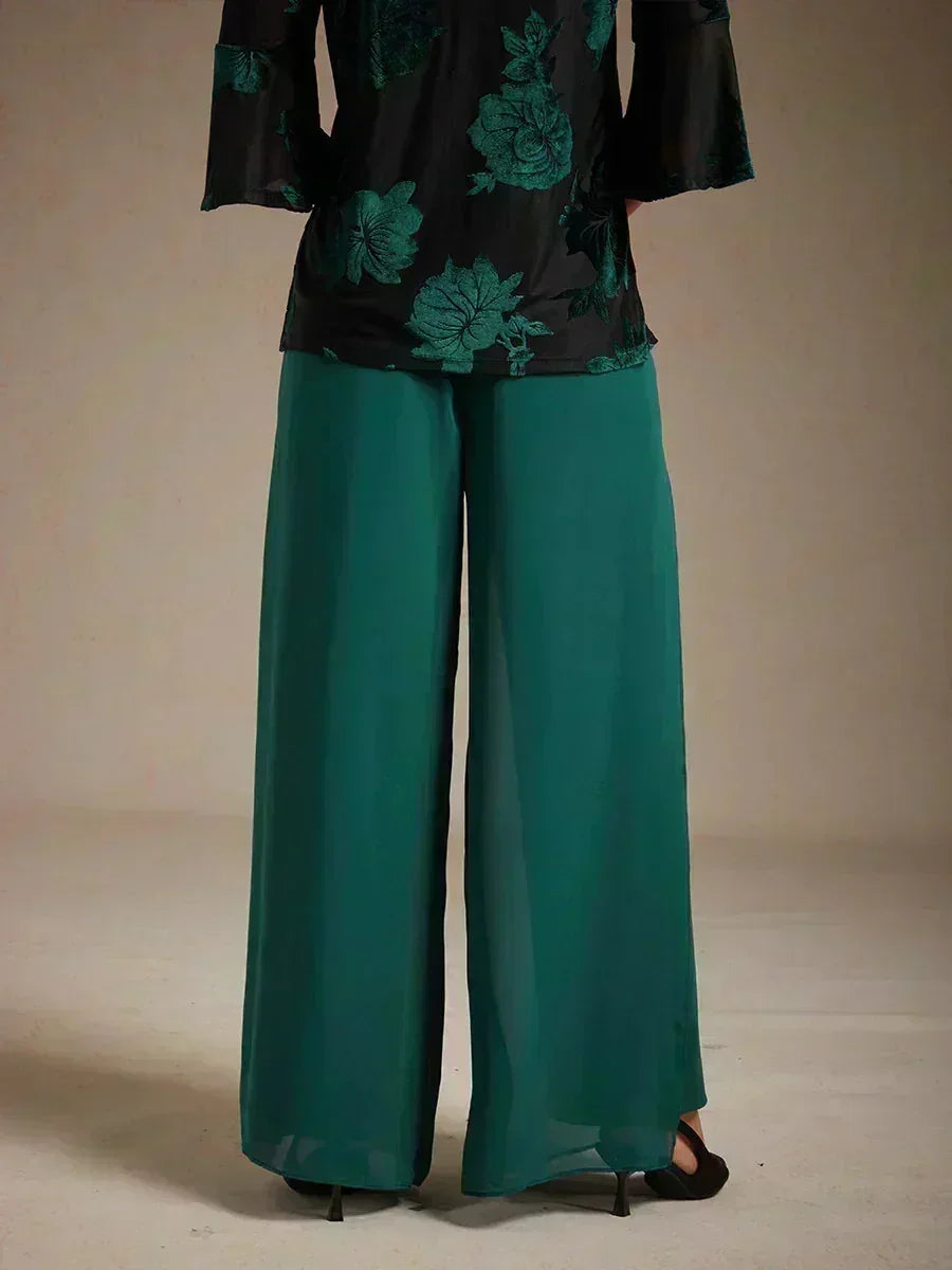 Pantaloni a Gamba Dritta con Sovrapposizione in Chiffon