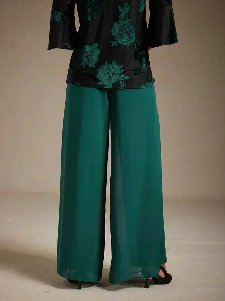 Pantaloni a Gamba Dritta con Sovrapposizione in Chiffon