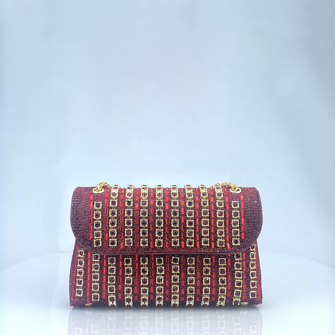 LAVIERA™ - Borsa a spalla con catena e diamanti colorati