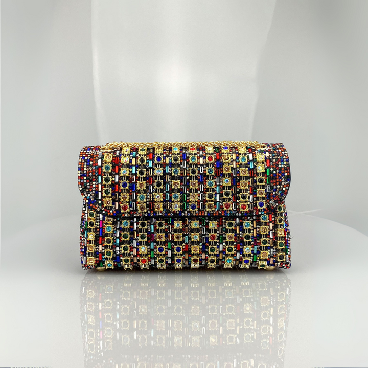 LAVIERA™ - Borsa a spalla con catena e diamanti colorati