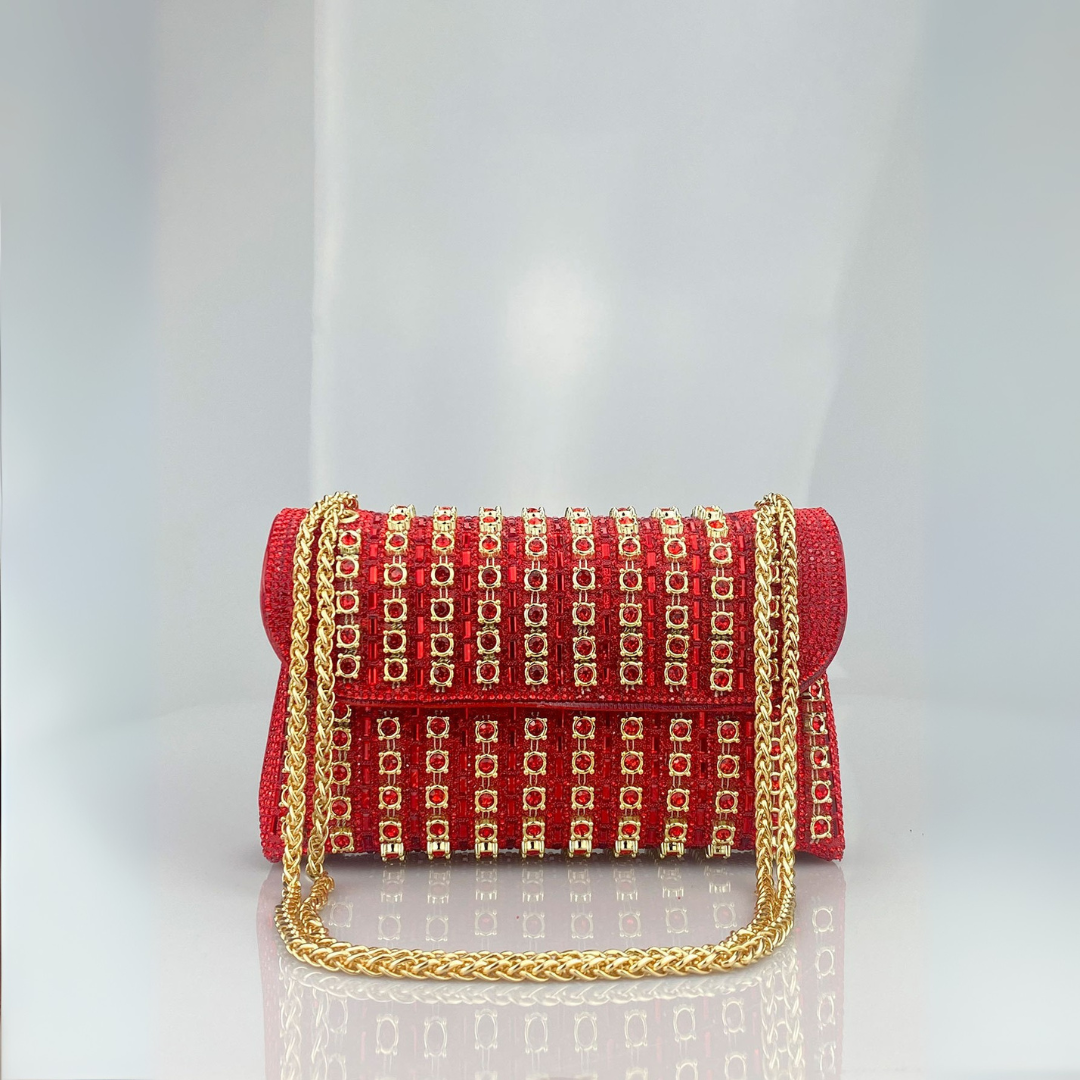 LAVIERA™ - Borsa a spalla con catena e diamanti colorati