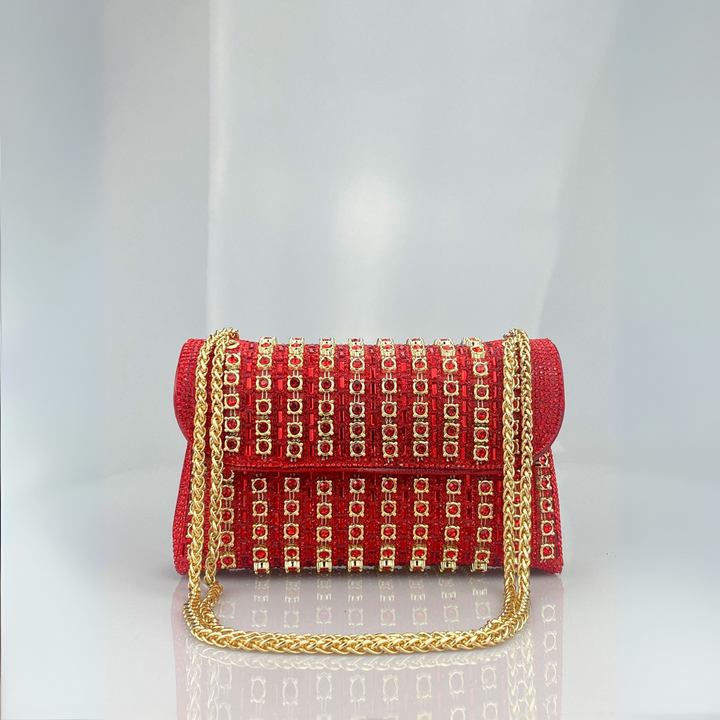 LAVIERA™ - Borsa a spalla con catena e diamanti colorati