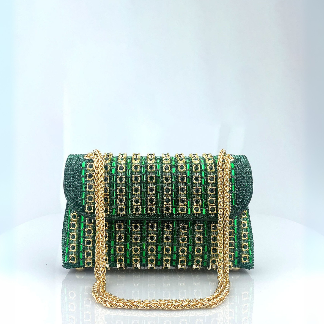 LAVIERA™ - Borsa a spalla con catena e diamanti colorati
